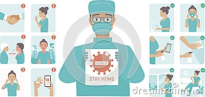 Coronavirus Covid-19 protection tips Vector Illustration